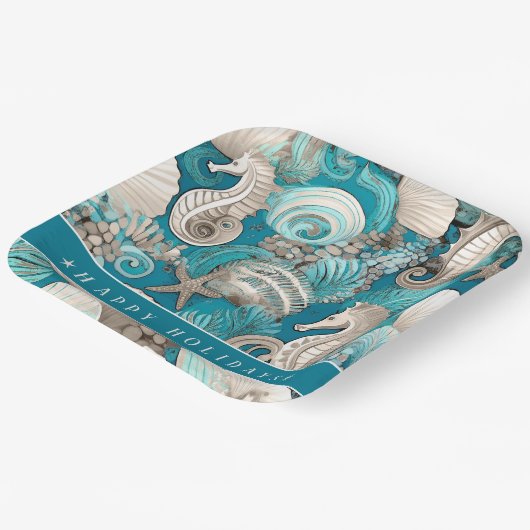 Kust Kerst Bold Zeepaardpatroon#4 ID1009 Papieren Bordje (Gebogen)