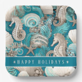 Kust Kerst Bold Zeepaardpatroon#4 ID1009 Papieren Bordje (Voorkant)