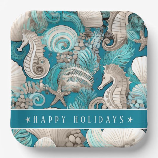 Kust Kerst Bold Zeepaardpatroon#4 ID1009 Papieren Bordje (Voorkant)
