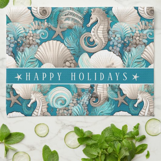 Kust Kerst Bold Zeepaardpatroon#4 ID1009 Theedoek (Gevouwen)