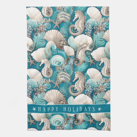 Kust Kerst Bold Zeepaardpatroon#4 ID1009 Theedoek (Verticaal)