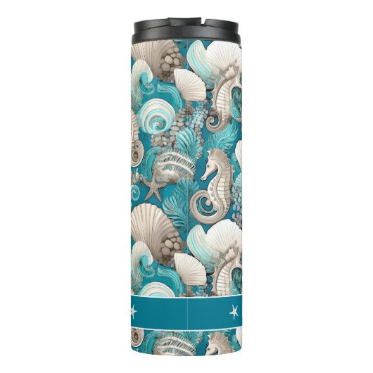 Kust Kerst Bold Zeepaardpatroon#4 ID1009 Thermosbeker (Achterkant)