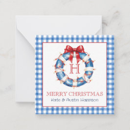 Kust Kerst Gingham Monogram Krans Notitiekaartje