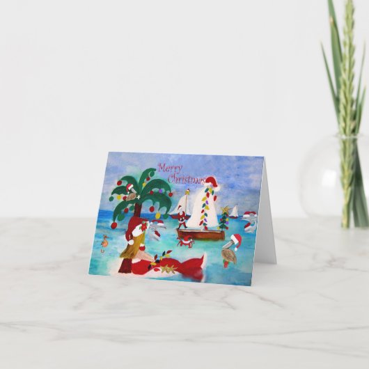 Kust Kerst haven Vakantie boot parade kaarten (Voorkant)