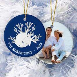 Kust Kerst Marine Blauw Zand Dollar Foto Keramisch Ornament