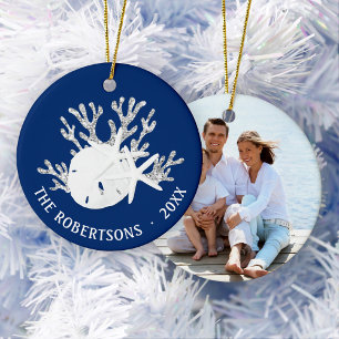 Kust Kerst Marine Blauw Zand Dollar Foto Keramisch Ornament