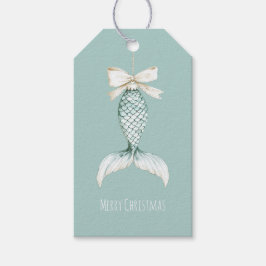 Kust Kerst Meermin Boog Blauwe Strand Oceaan Cadeaulabel