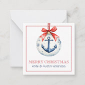 Kust Kerst Nautisch Anker Ornament Notitiekaartje (Voorkant)