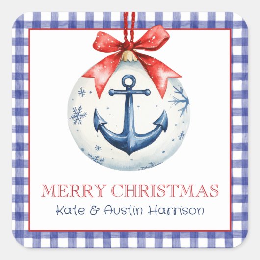 Kust Kerst Nautisch Anker Ornament Vierkante Sticker (Voorkant)
