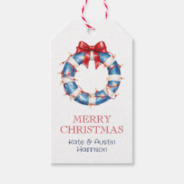 Kust Kerst Nautische Boog Life Preserver Cadeaulabel