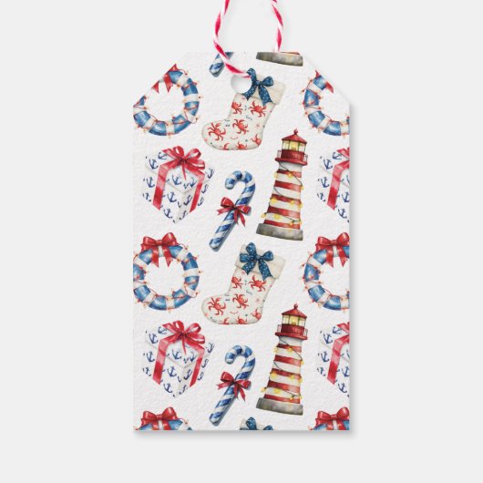 Kust Kerst Nautische Boog Life Preserver Cadeaulabel (Achterkant)