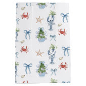 Kust Kerst Nautische Kreeft & Krab Vakantie Medium Cadeauzakje (Achterkant)