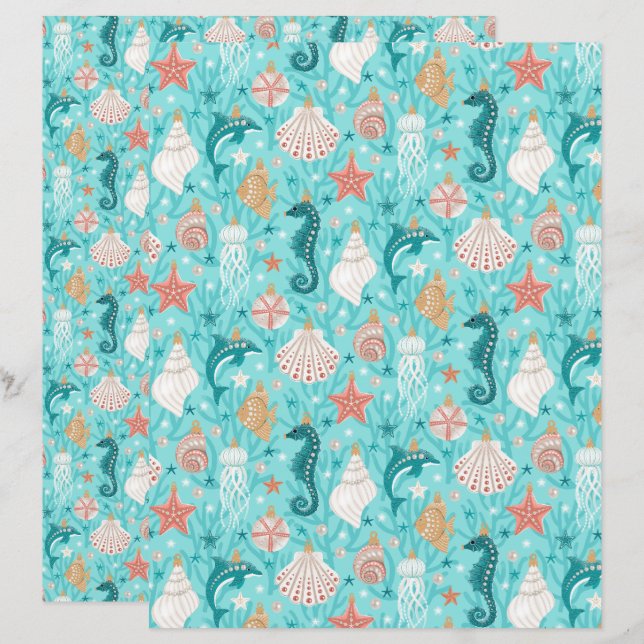 Kust Kerst Ornamenten Scrapbook Paper (Voorkant / Achterkant)