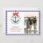 Kust Kerst Starfish Ornament Gingham Foto Feestdagenkaart (Voorkant)