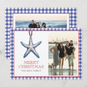 Kust Kerst Starfish Ornament Gingham Foto Feestdagenkaart (Voorkant / Achterkant)