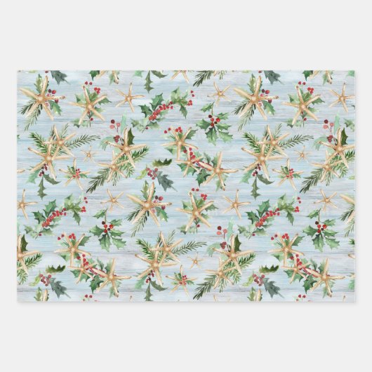 Kust Kerst Tropisch Strand Zeester Blauw Inpakpapier Vel (Voorkant 2)