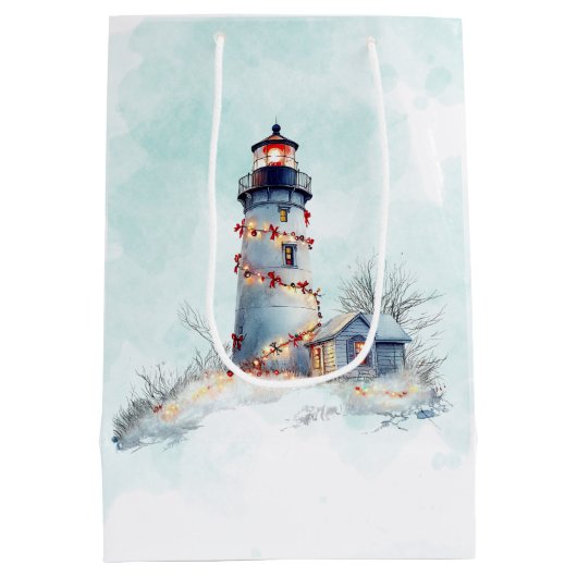 Kust Kerst Vuurtoren Vakantie Medium Cadeauzakje (Achterkant)