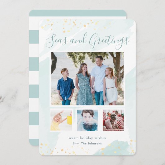 Kust Kerst Waterverf Foto Collage Kaart (Voorkant / Achterkant)