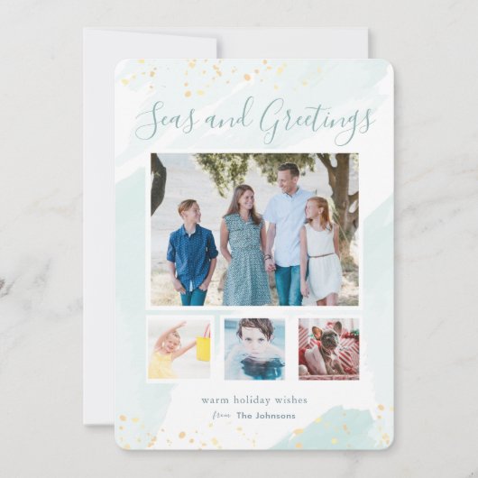 Kust Kerst Waterverf Foto Collage Kaart (Voorkant)
