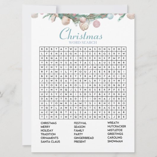 Kust Kerst Woord Zoeken Vakantie Spel kaart (Voorkant)