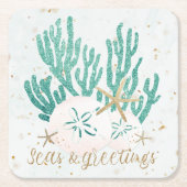 Kust Kerst ZEEEN & Groeten Zeesterren Koraal Kartonnen Onderzetters (Voorkant)