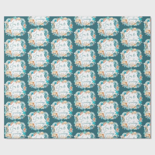 Kust Kerst ZEEEN & GROETJES Zeester schelpen Cadeaupapier (Vlak)