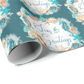 Kust Kerst ZEEEN & GROETJES Zeester schelpen Cadeaupapier (Rol Hoek)