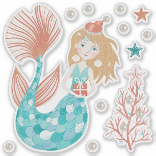Kust Kerst Zeemeermin Sticker Blad (Voorkant)