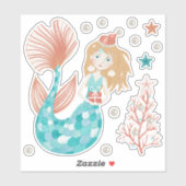 Kust Kerst Zeemeermin Sticker Blad (Vel)
