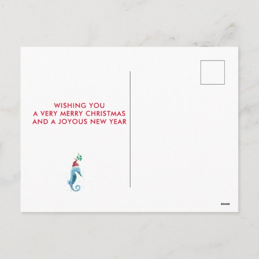 Kust Kerst ZeePaard Verzorger Waterverf Feestdagenkaart (Achterkant)