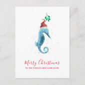 Kust Kerst ZeePaard Verzorger Waterverf Feestdagenkaart (Voorkant)