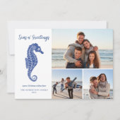 Kust Kerst Zeepaardje Marine Blauw 3 Foto Feestdagenkaart (Voorkant)