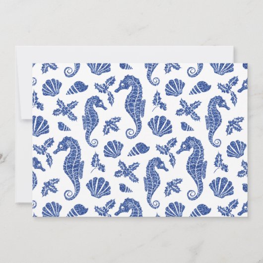 Kust Kerst Zeepaardje Marine Blauw 3 Foto Feestdagenkaart (Achterkant)