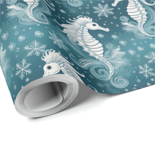 Kust Kerst Zeepaardje & Sneeuwvlokken #13 ID1009 Cadeaupapier (Rol Hoek)