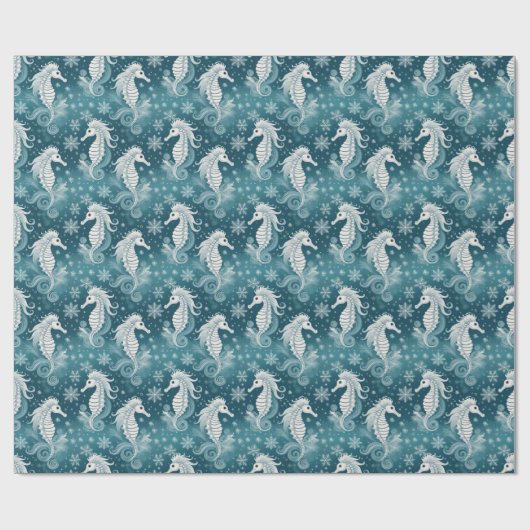 Kust Kerst Zeepaardje & Sneeuwvlokken #13 ID1009 Cadeaupapier (Vlak)