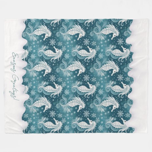 Kust Kerst Zeepaardje & Sneeuwvlokken #13 ID1009 Fleece Deken (Voorkant (Horizontaal))