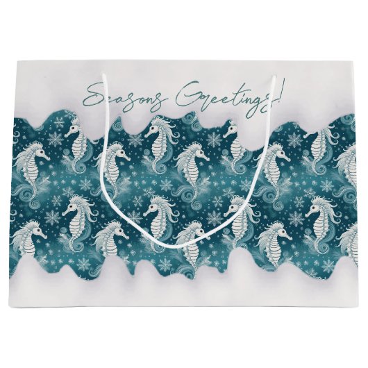 Kust Kerst Zeepaardje & Sneeuwvlokken #13 ID1009 Groot Cadeauzakje (Voorkant)