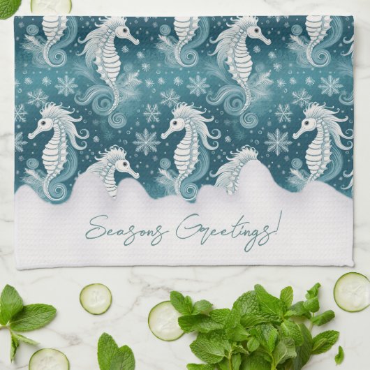 Kust Kerst Zeepaardje & Sneeuwvlokken #13 ID1009 Theedoek (Gevouwen)