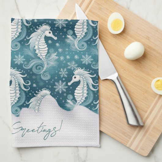 Kust Kerst Zeepaardje & Sneeuwvlokken #13 ID1009 Theedoek (Quarter Fold)