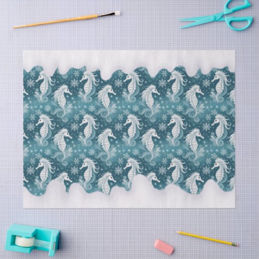 Kust Kerst Zeepaardje & Sneeuwvlokken #13 ID1009 Tissuepapier (Craft)