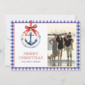 Kust Kerstanker Ornament Gingham Foto Feestdagenkaart (Voorkant)