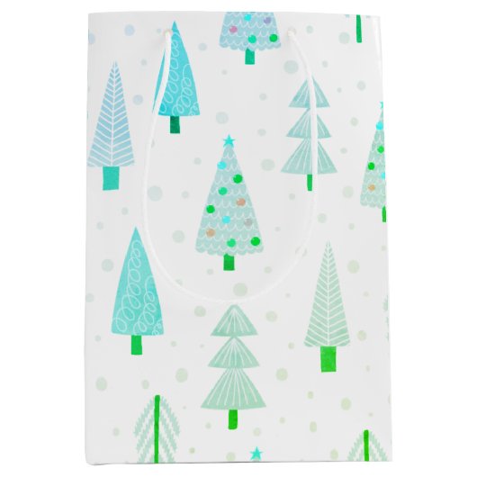 Kust Kerstbomen Turquoise Abstract Patroon Medium Cadeauzakje (Voorkant)