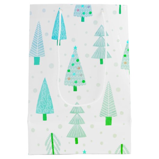 Kust Kerstbomen Turquoise Abstract Patroon Medium Cadeauzakje (Achterkant)