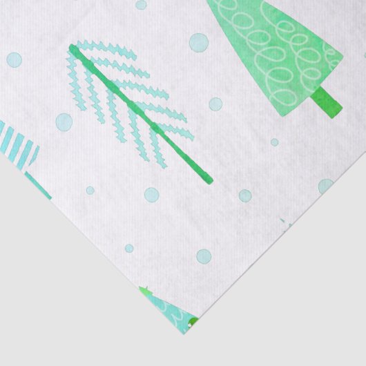 Kust Kerstbomen Turquoise Blauw Patroon Tissuepapier (Detail)