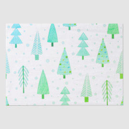 Kust Kerstbomen Turquoise Blauw Patroon Tissuepapier