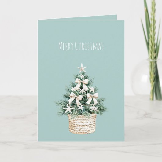 Kust Kerstboom Strikken Blauwe Strand Oceaan Kaart (Voorkant)
