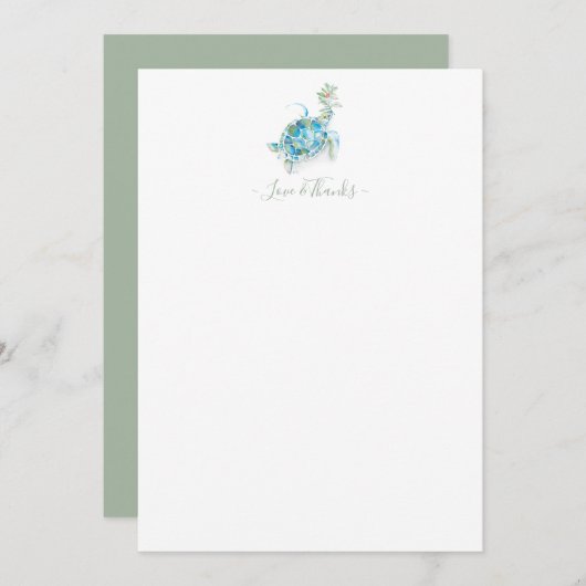 Kust Kerstelijke Briefpapier Waterverf Zee Schildp Notitiekaartje (Voorkant / Achterkant)