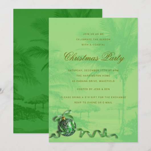 Kust Kerstfeest Palmboom Uitnodiging (Voorkant / Achterkant)