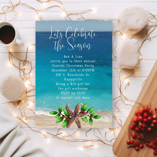 Kust kerstfeest strand thema uitnodiging