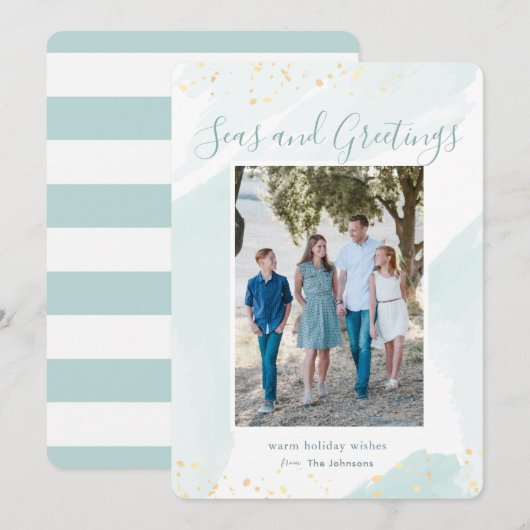 Kust Kerstfeest Waterverf Vakantie Fotokaart Kaart (Voorkant / Achterkant)